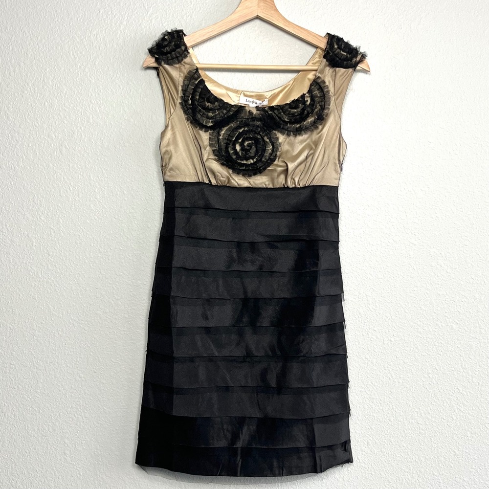 Lucy&Co Womens Tiered Black Cream Cocktail Dress Size M Coquette Whimsigoth NWT